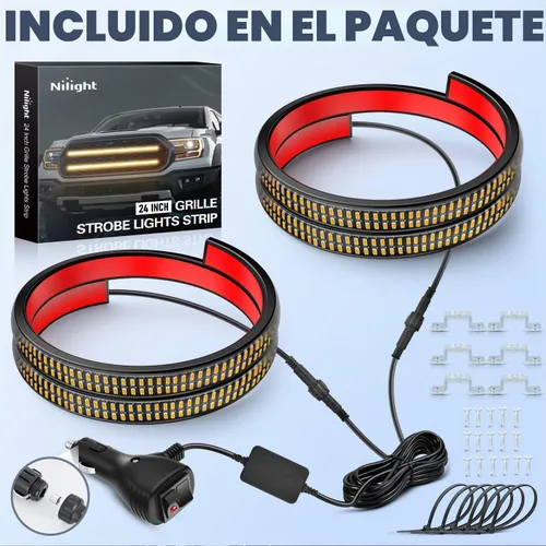 Vista 8 de Nilight 2 piezas de 24 pulgadas de tira de luces estroboscópicas para parrilla de camiones, 384 LED, luz de emergencia ámbar, flexible, intermitente
