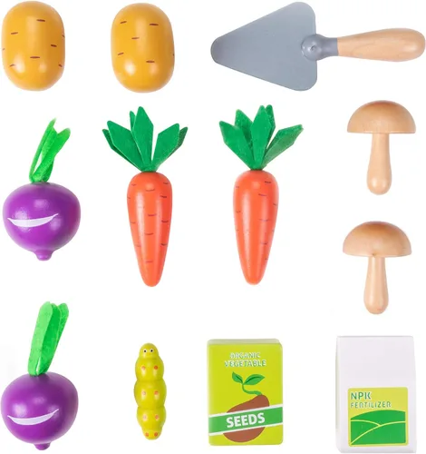 Vista 4 de My Little Garden Cultivo de verduras de madera para niños Incluye zanahorias, remolachas, papas, champiñones, paleta, semillas, fertilizante