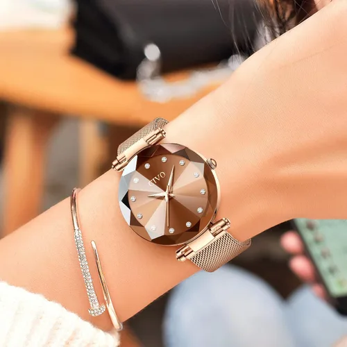 Vista 8 de CIVO Reloj para mujer, resistente al agua, analógico, de cuarzo, correa de malla de oro rosa, elegante, de diseñador, relojes de pulsera para mujer