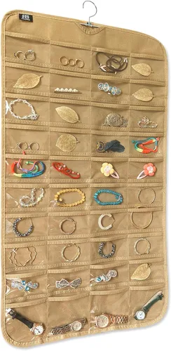 Vista 21 de BB Brotrade Organizador colgante de joyas, organizador de accesorios, organizador de 80 bolsillos para guardar joyas (beige)