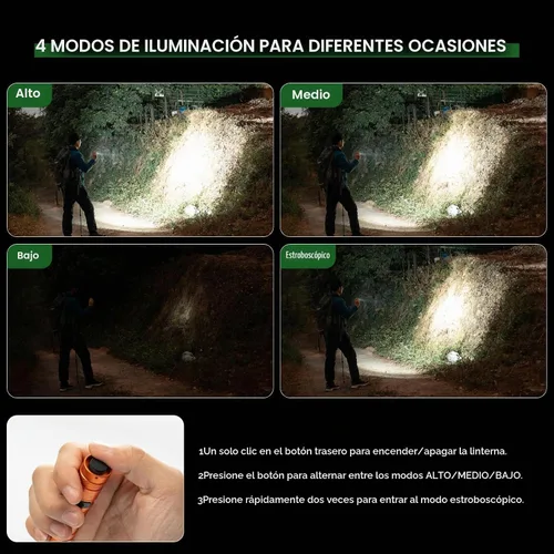 Vista 4 de Linternas Recargables 1200 Lúmenes Linterna EDC, Linterna de Bolsillo AA de Alto Lúmenes con Clip, Linternas Pequeñas Súper Brillantes, 4 Modos