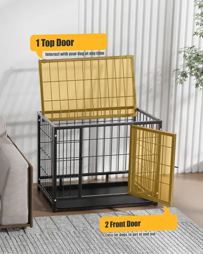 Vista 3 de Black 27 Inch Heavy Duty Large Dog Crate,Indestructible Dog Kennel Indoor