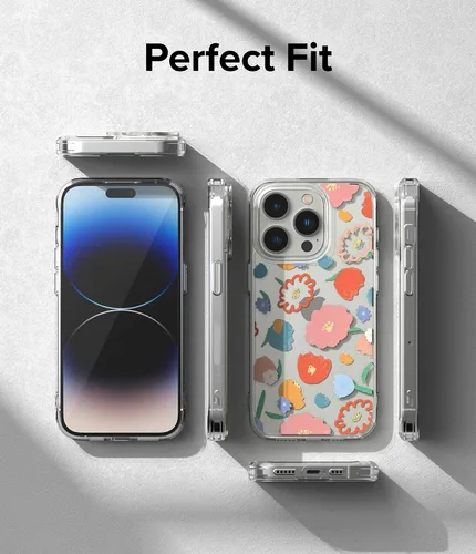 Vista 6 de Ringke Fusion Design - Funda compatible con iPhone 14 Pro Max de 6.7 pulgadas, parte trasera dura transparente con diseño de flores, a prueba