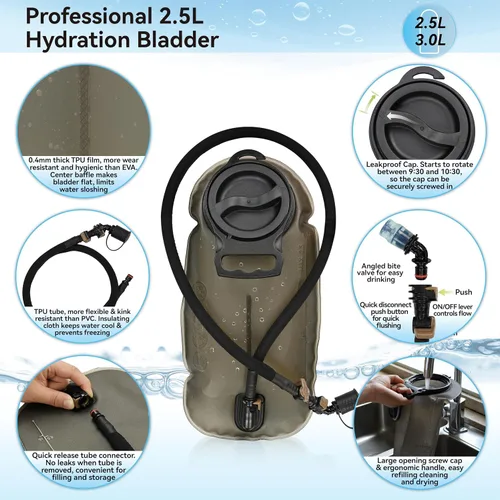 Vista 5 de MARCHWAY Mochila de Hidratación Táctica Molle con Vejiga de Agua de TPU de 2.5L, Mochila Militar Organizada de Perfil Bajo para Senderismo, Negro