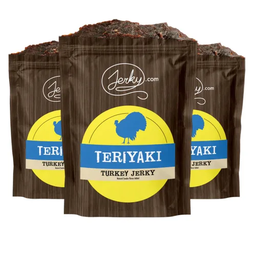 Vista 2 de Jerky Muestra de carne seca de pavo - TESTER 3 PACK - Original, teriyaki y pimienta negra - Hecho de pechuga de pavo muscular entera - Sin
