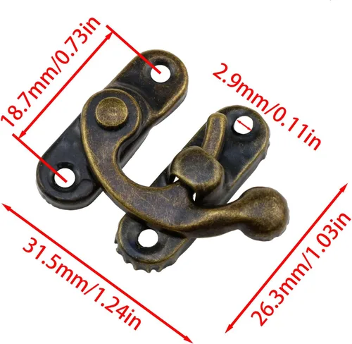 Vista 4 de 4 piezas de bronce Mini cierre de brazo oscilante de bronce Cierre de cerrojo antiguo adecuado para cajas de joyería, regalos, cajas de madera