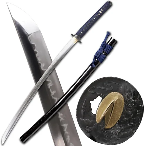Vista 9 de Espada Katana hecha a mano de arcilla real de acero templado T10 Choji Hamon Japonés Samurai Espada Afilada Espiga Completa