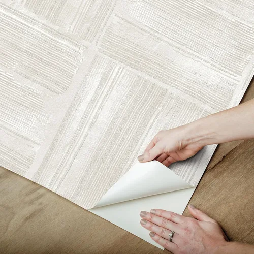 Vista 6 de RoomMates Papel pintado de yeso cuadrado dimensional beige despegar y pegar, RMK12680PLW