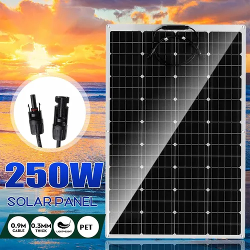 Vista 2 de 250W Panel Solar 18V Sistema Solar Semiflexible Fotovoltaico 18V Célula Solar Impermeable Batería/Yate/RV/coche/Barco con conector