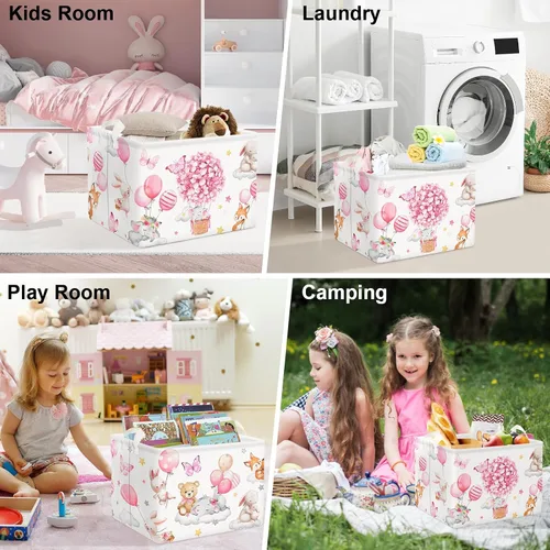 Vista 11 de Clastyle Cesta de almacenamiento para niños, diseño de flores rosas, cesta