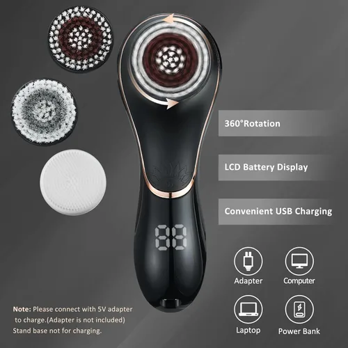 Vista 6 de Cepillo de limpieza facial, exfoliante facial, recargable, IPX7, impermeable, dispositivo limpiador eléctrico giratorio para exfoliar, masajear