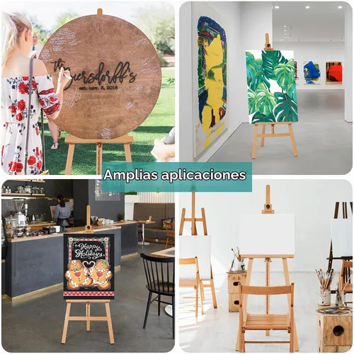 Vista 5 de VISWIN Caballete de arte de madera para pintar, ajustable y plegable, soporte de madera de haya para lienzo, sostiene lienzo de hasta 43 pulgadas