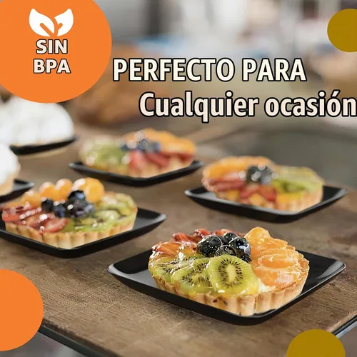 Vista 3 de Exquisite Mini platos de postre pequeños, paquete de 120 platos desechables negros de 2.4 x 2.4 pulgadas, pequeños de plástico sin BPA para bodas