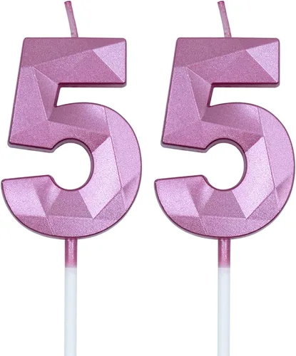 Vista 10 de Velas de cumpleaños número 55 para pastel, velas doradas con forma de diamante 3D con forma de diamante, decoraciones de cumpleaños, suministros
