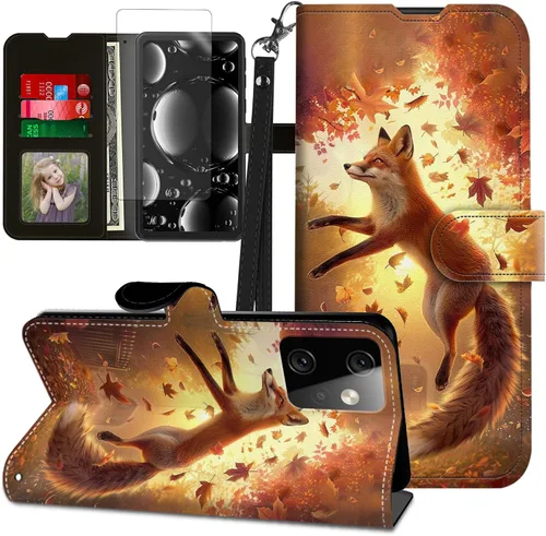 Vista 215 de Funda para Motorola Edge 2022 con protector de pantalla, soporte y tarjetero y correa para la muñeca, funda magnética para Moto Edge 2022 5G UW Lobo