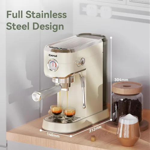 Vista 7 de Gevi Cafeteras comerciales para café expreso, máquina profesional de café con espumador de leche, máquinas de café expresso de acero inoxidable