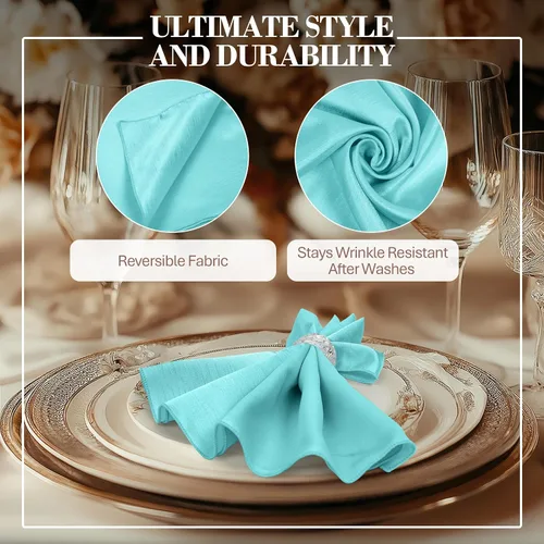 Vista 3 de Ultimate Textile -5 docenas - Reversible Shantung Satin - Majestic - Servilletas de tela Majestic de 17 x 17 pulgadas, color azul aguamarina Aqua