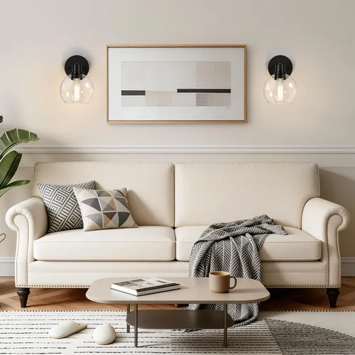 Vista 5 de Indoi Juego de 2 apliques de pared negros mate, lámparas de tocador de vidrio transparente con base E26, luces de pared reversibles arriba o abajo
