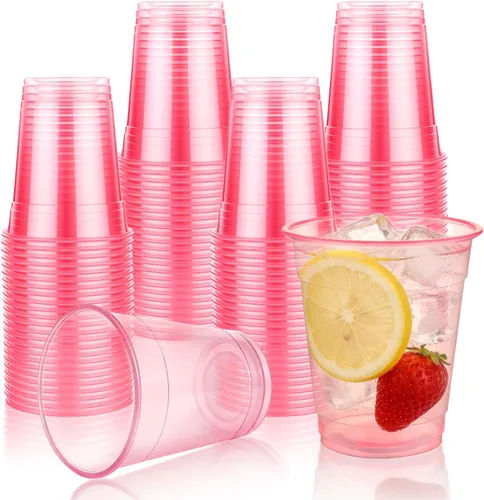 Vista 12 de Paquete de 100 vasos de plástico negros de 12 onzas, tazas de fiesta negras, copas de vino desechables transparentes para cumpleaños, picnics