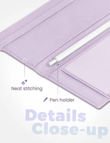 Vista 43 de Yarnic Funda para chequera personal, soporte para chequera con soporte para bolígrafo y divisor de plástico transparente integrado para cheques Rosa