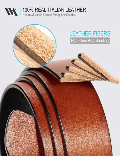 Vista 3 de WOLFANT Cinturón de cuero reversible dos en uno, cinturón casual 100% italiano de grano completo de cuero sólido