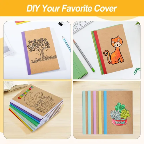 Vista 6 de Paquete de 24 cuadernos de composición a granel, cuadernos de papel kraft A5, diarios rayados a granel con espinas arcoíris, 60 páginas, 30 hojas