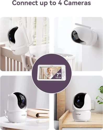 Vista 5 de Comfyer BM01 - Monitor de bebé con cámara complementaria, monitor de bebé de video, resolución FHD de 1080p, zoom panorámico remoto, conversación
