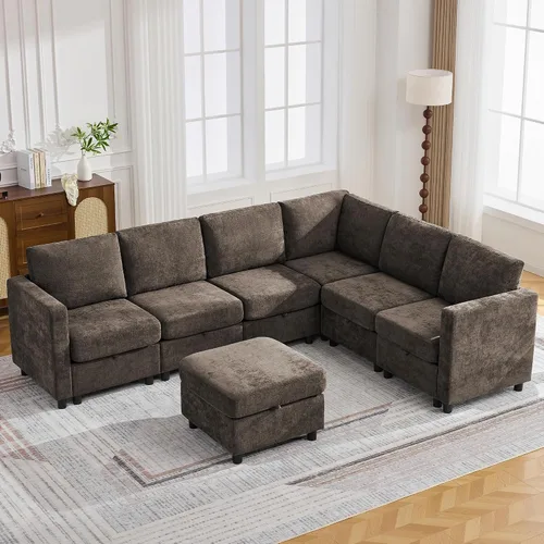 Vista 13 de WUTUTUEE Sofá biplaza modular de 58 pulgadas, sofá biplaza moderno de 2 plazas con almacenamiento, sofá modular de felpilla para sala de estar, Beige
