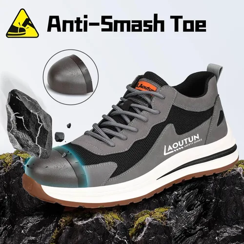 Vista 2 de Zapatos deportivos con punta de acero para hombre, zapatos ligeros para hombre, zapatos de trabajo cómodos, zapatos de seguridad con amortiguación