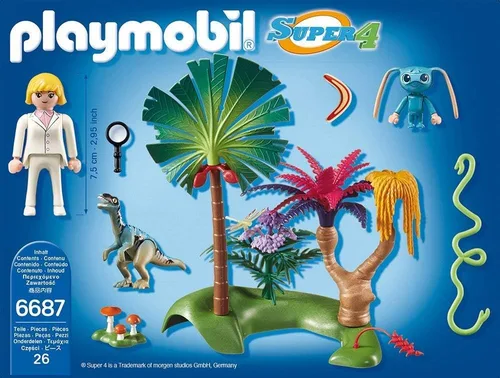 Vista 2 de Playmobil Super 4 Lost Island con Alien y Raptor Kit de Construcción