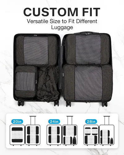 Vista 5 de BAGSMART Cubos de embalaje para maleta, organizadores de embalaje plegables para accesorios de viaje, juego de 6 bolsas organizadoras de maleta sin