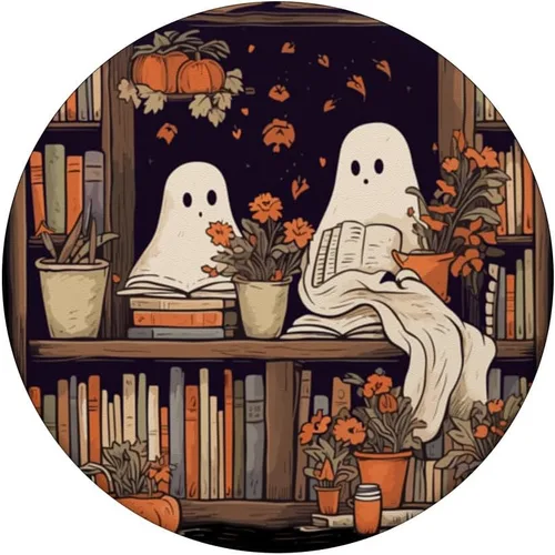 Vista 3 de Libros de lectura de fantasmas espeluznantes en una biblioteca PopSockets Standard PopGrip