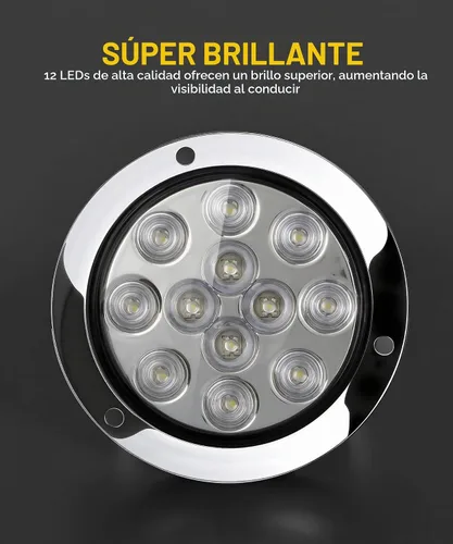 Vista 4 de Partsam Marcador de luces de marcha atrás redondas con 12 luces LED blancas de 4 pulgadas con anillos de acero inoxidable sellados