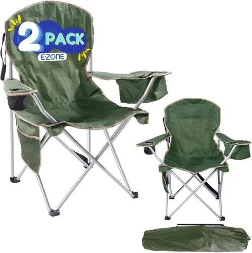 Vista 16 de EZONE Paquete de 2 sillas de campamento con enfriador de hielo integrado, silla portátil, bolsillo de almacenamiento, portavasos y bolsa