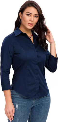 Vista 18 de Camisas con botones para mujer, oficial, formal, manga 3/4, color blanco, elástica, camisa de vestir de verano