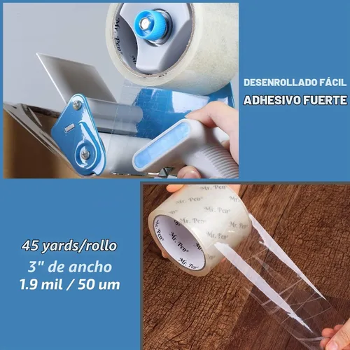 Vista 3 de Mr. Pen - Cinta de embalaje de 3 pulgadas, paquete de 2, cinta ancha, 45 yardas, 1.9 mil, sin olor, rollos de cinta de embalaje móvil transparente