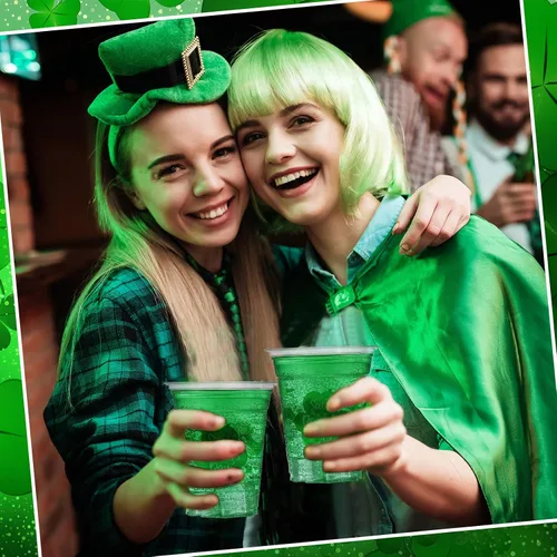 Vista 5 de Aoriher 100 tazas de trébol del día de San Patricio de 12 onzas desechables de plástico para feliz día de San Patricio, tazas verdes transparentes