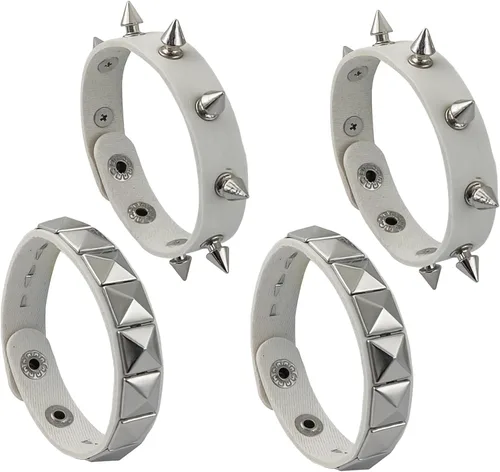 Vista 8 de 4 pulseras punk, pulseras de cuero Fanux, pulsera gótica, pulsera gótica, para Halloween, 4