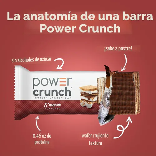 Vista 3 de Power Crunch Barras de oblea de proteínas, bocadillos ricos en proteínas con delicioso sabor, S'Mores, 1.4 onzas (12 unidades)