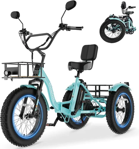 Vista 11 de MOONCOOL Triciclo eléctrico para adultos, 20 x 4 pulgadas, triciclo eléctrico con neumáticos gruesos, bicicleta eléctrica de 3 ruedas de 48 V, 500