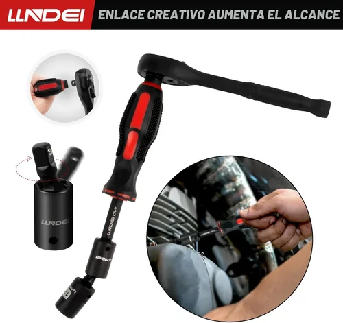 Vista 7 de LLNDEI Juego de llaves de trinquete de 48 piezas de 1/4 pulgada, enchufe métrico poco profundo (4-14mm) de 6 puntas, con 72 dientes, juego de llaves