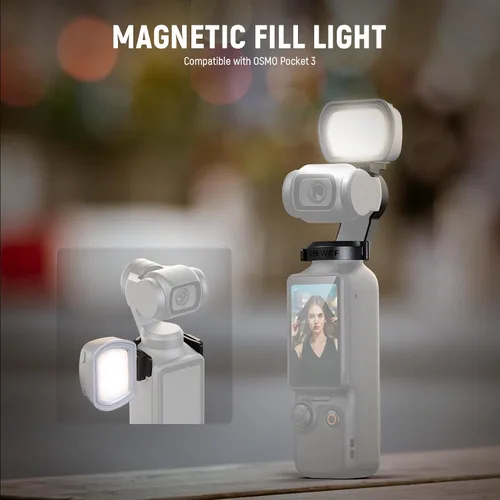 Vista 2 de NEEWER Basics Luz Auxiliar Magnética Compatible con DJI OSMO Pocket 3 Gimbal Cam Creator Combo, 1.3W USB C Recargable de Plástico Mini LED Accesorio