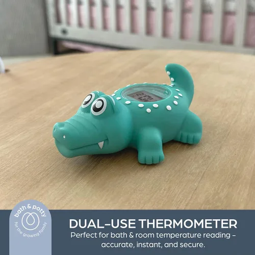 Vista 4 de Dreambaby Termómetro flotante de baño de cocodrilo, monitoreo de temperatura del agua para recién nacidos, bebés, niños pequeños, juguete