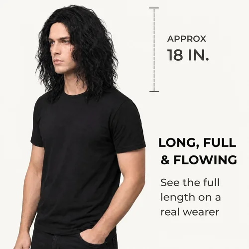 Vista 5 de Peluca ondulada corta negra con raya media para hombre, disfraz de cosplay Negro