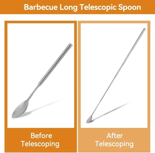 Vista 2 de Cucharas de mezcla, 2 cucharas ranuradas, cuchara de cocina de 24.4 in de largo, cuchara extensible de acero inoxidable, cuchara telescópica