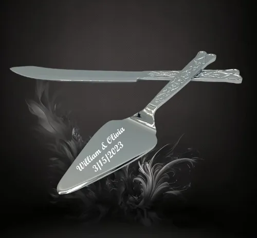 Vista 4 de GIFTS INFINITY Juego de cuchillo personalizado para pastel de boda y servidor con grabado, juego de utensilios de corte de pasteles, regalo