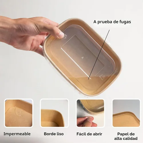 Vista 3 de Recipiente desechable de 17 onzas con tapas, 50 juegos de tazones de papel para acai compostables para fideos de sopa, aptos para microondas