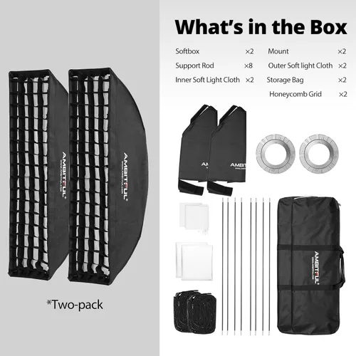 Vista 9 de AMBITFUL 2 unids 8.7x35.4 in 9"x35" Beehive Honeycomb Grid Strip Softbox Bowens Mount para Studio Flash