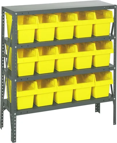 Vista 449 de Quantum QSBU-245BK Heavy Duty Shelving Unit with (7) Shelves and (24) QUS245 Black Bins for Garage Warehouse Storage Distribution 400 lb Load
