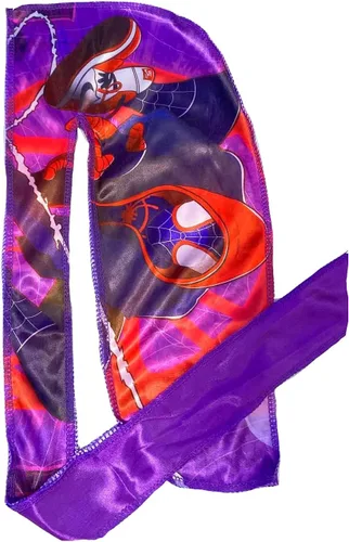 Vista 3 de CROWN Silky Anime Durag 360 Wave con costuras cuádruples, tela de satén para mayor comodidad y compresión Akat Negro